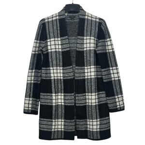Talbots Women's Size XS Open Front Cardigan Sweater Long Sleeve B/W Plaid Cozy